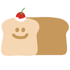 Illustration of happy bread loaf with cherry for sweet dessert, cafe, restaurant, breakfast, lunch, brunch, grocery shopping, supermarket, baking book, recipe, pastry, bakery, cafe, menu, recipe, png