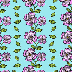 Vector blossom flowers seamless pattern 
background.