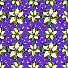 Vector frangipani flowers seamless pattern background.
