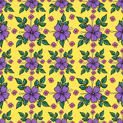 Vector purple orchid flowers seamless pattern 
background.
