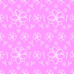 Vector frangipani flowers white outline 
seamless pattern background.