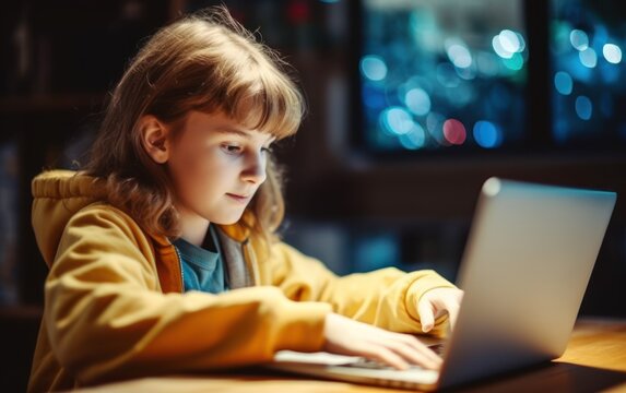 Child sitting with a laptop in a coding classroom