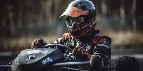 Fototapeta na wymiar Racer in a helmet driving a car on the track