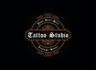 Vintage frame logo. Antique label. Suitable for tattoo studio, barber shop, whiskey label, wine, beer, brewing, salon, shop, signage.