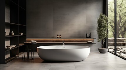 Fototapeta na wymiar Modern Bathroom with Freestanding Soaking Tub