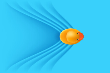 Swimming rubber duck, top view. Vector object