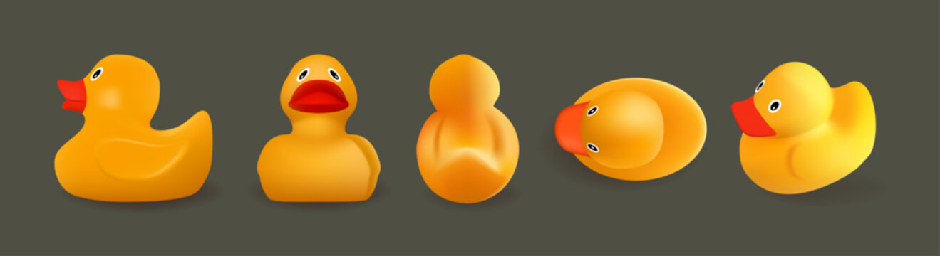 Yellow rubber ducks. 3D realistic vector objects