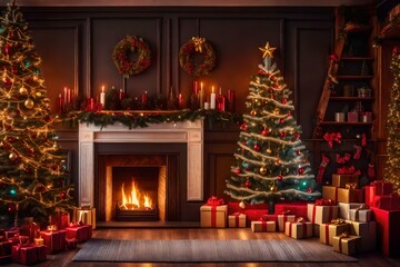 fireplace with christmas decorations