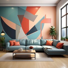 Abstract seamless pattern geometric shape sleek and modern interior graphic pattern for a living room accent wall generative ai