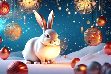 christmas background with rabbit