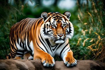 tiger in the wild on green grass  
Created using generative AI tools