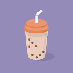 Bubble milk tea with tapioca pearls icon. Boba tea. Cold Asian Taiwanese drink. Summer cold drink. Vector illustration.