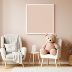 childhood children play room area interior ideas design template mockup empty wall inimal pastel kid area bedroom with toys tent and child decoration item home interior design background,ai generate