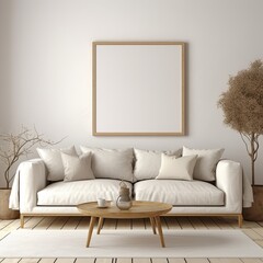 beautiful interior design furniture with mockup poster artwork with border frame interior house template for your design clean minimalist style decoration home interior background ideas,ai generate