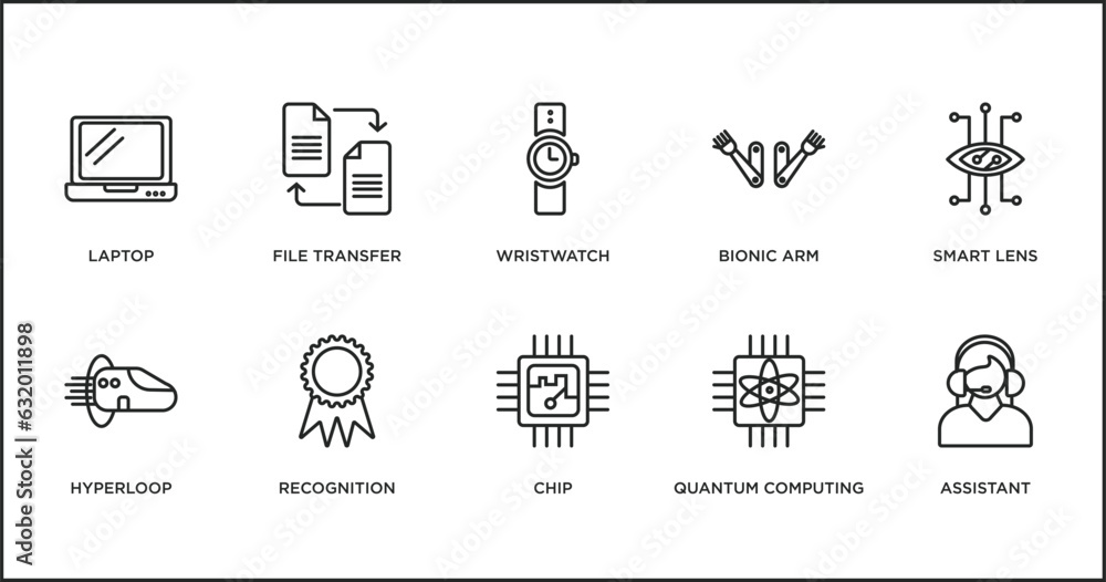 Aufkleber artificial intellegence outline icons set. thin line icons such as wristwatch, bionic arm, smart len