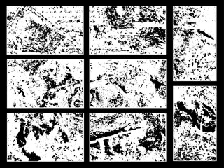 black Scratch Set of different distressed black grain texture. Distress overlay vector textures. Old damage Dirty grainy and scratches. Scratch Grunge Urban Background. Texture Vector.