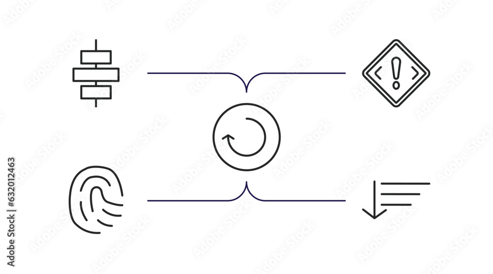 Poster user interface outline icons set. thin line icons such as horizontal alignment, exclamation button, 
