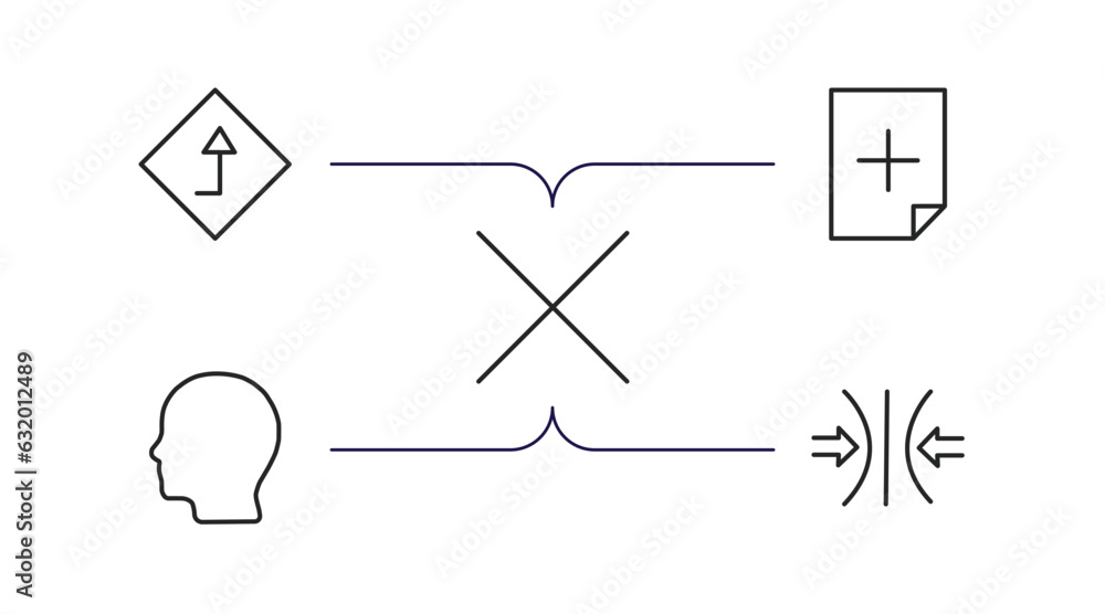 Poster user interface outline icons set. thin line icons such as go, new file, close, head, compress vector