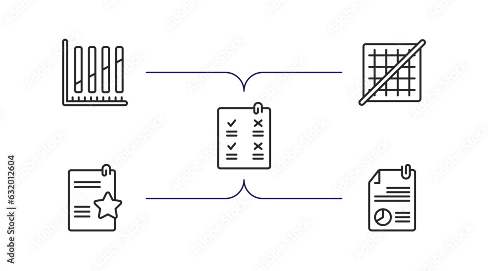 Poster user interface outline icons set. thin line icons such as dual stream chart, grid off, confirmity, d