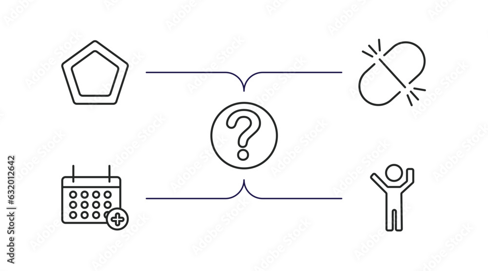 Poster user interface outline icons set. thin line icons such as gradient, unlink, question mark, add event