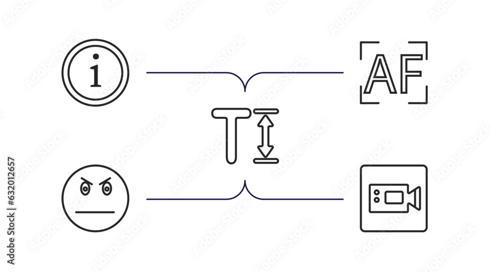 Poster user interface outline icons set. thin line icons such as information, auto focus, text height, angr