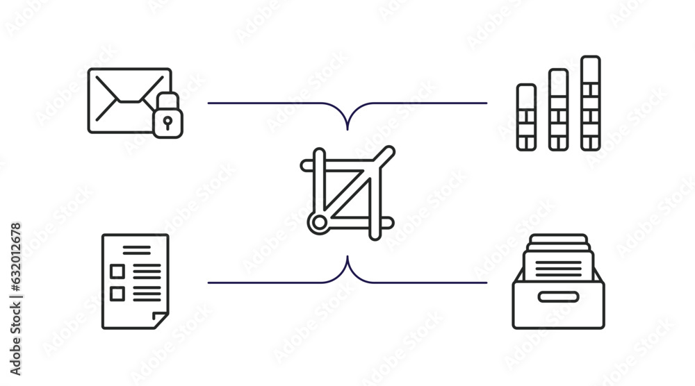 Poster user interface outline icons set. thin line icons such as unlock envelope, vertical bar, crop button