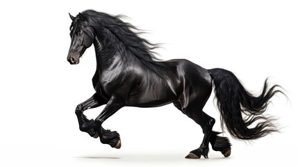 Black Andalusian horse rearing on white background