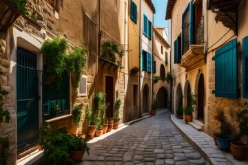 narrow street in the old town of island  
Created using generative AI tools
