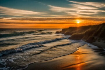 Fototapeta na wymiar sunset on the beach Created using generative AI tools