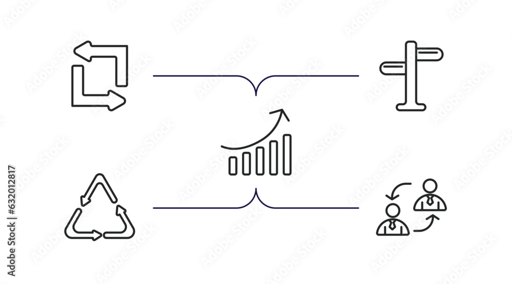 Poster user interface outline icons set. thin line icons such as replay arrows, crossroads, arrow heading u