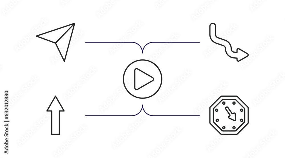 Poster user interface outline icons set. thin line icons such as navigation arrows, curve right arrow, righ