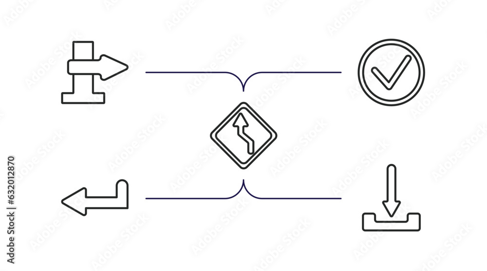 Poster user interface outline icons set. thin line icons such as blank left arrow, right, left reverse curv