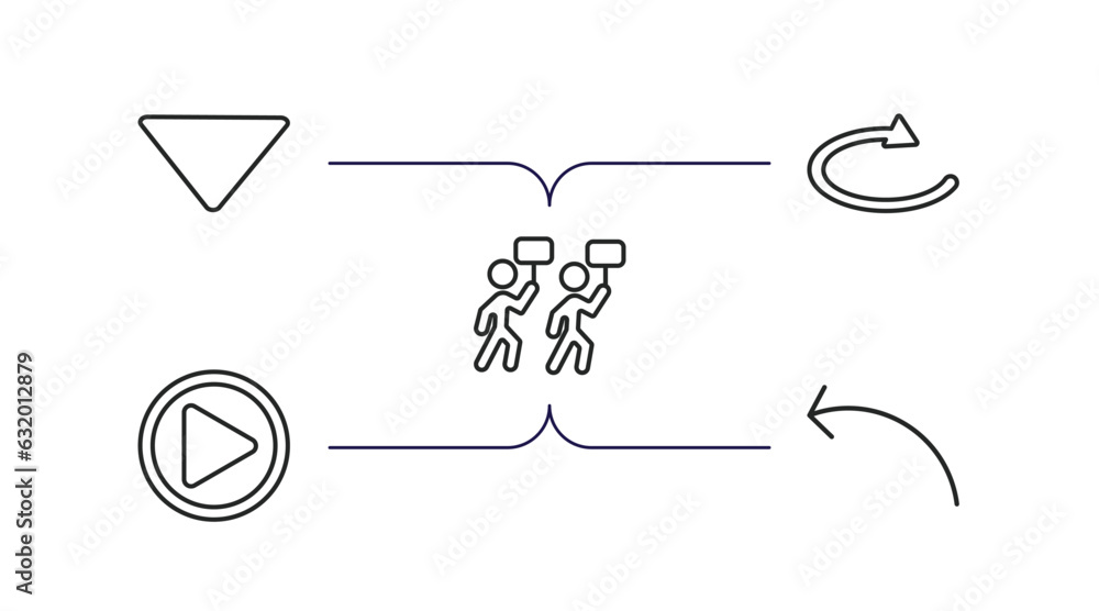 Poster user interface collection. outline icons set. thin line icons such as drop down, loop arrow, industr