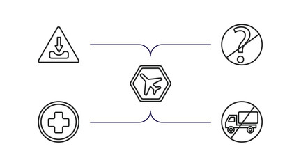traffic signs outline icons set. thin line icons such as pothole, no doubt, airport, hospital, no trucks vector.