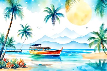 beach with palm trees  
Created using generative AI tools