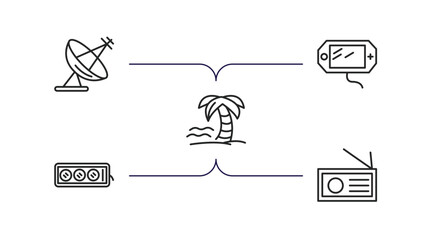 technology outline icons set. thin line icons such as parabolic, , holiday, tee power, radio journalism vector.