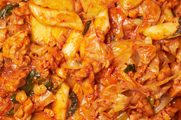 Spicy chicken ribs on an iron plate