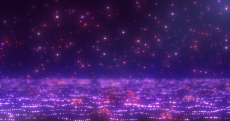 Obraz premium Abstract background of purple glowing falling particles and moving magical energy waves