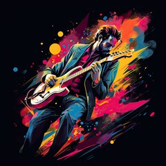 Musician E-Guitar Player Clip Art or T-Shirt Design illustration