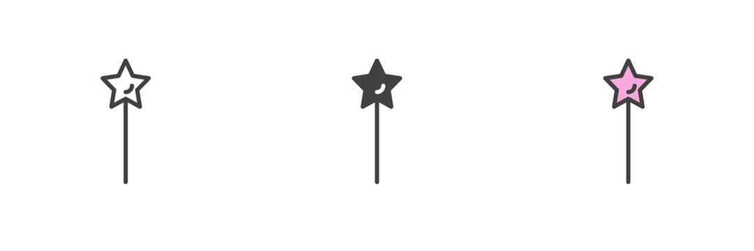 Magic wand with star different style icon set