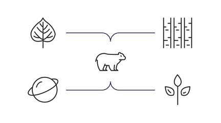 nature outline icons set. thin line icons such as quaking aspen tree, paper birch tree, polar, saturn with his ring, green vector. © IconArt