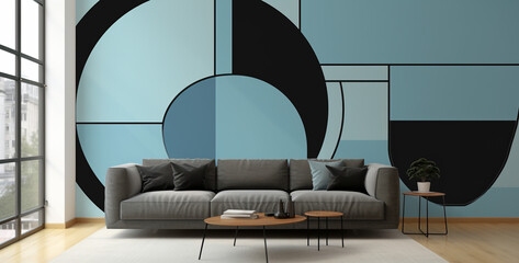 modern living room with sofa ultra detailed hyper realistic modern wallpaper
