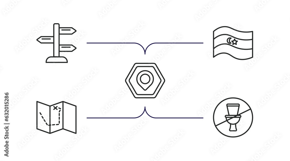 Poster maps and flags outline icons set. thin line icons such as vintage, flags, maps mark, treasure map wi