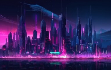 Sci-fi Cityscape with Purple and Cyan Neon lights