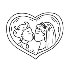 Kissing bride and groom doodle