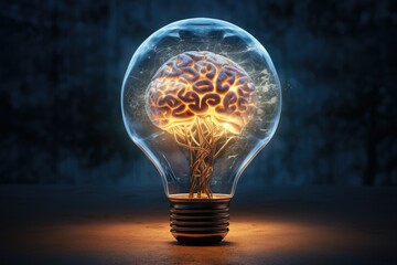 Creative Idea with Brain and Light Bulb Illustration Generative AI