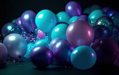 Colorful Party Balloons in Blue, Violet and Turquoise. Colorful Wallpaper