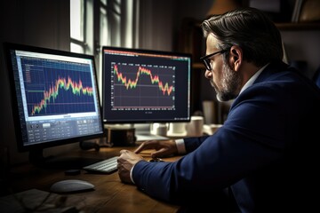Businessman Analyzing Market on a Computer Chart  Generative AI