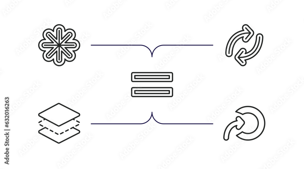 Poster geometry outline icons set. thin line icons such as asterisk, reverse, parallel, layer, import vecto