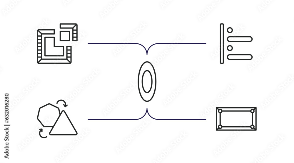 Poster geometric figure outline icons set. thin line icons such as segment, left alignment, oval, transform